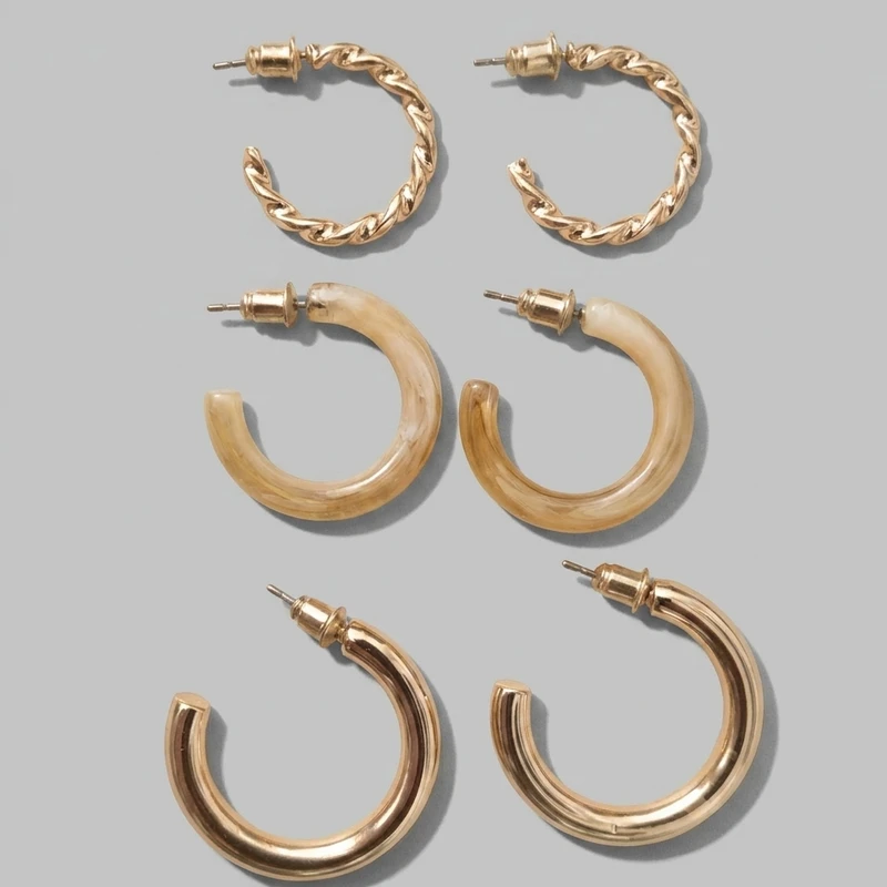 گوشواره زنانه مدل پیچ و سنگ بسته 3 عددی