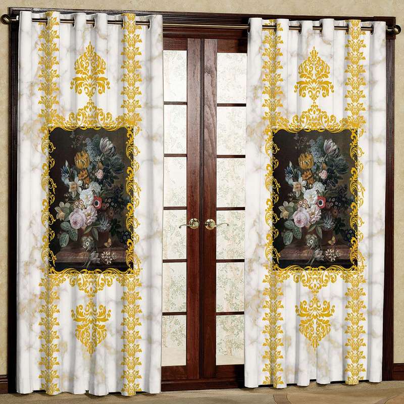 پرده بارمان دکور طرح گل مدل هازان پانچی کد 5270 W سایز 140x280 سانتی متر