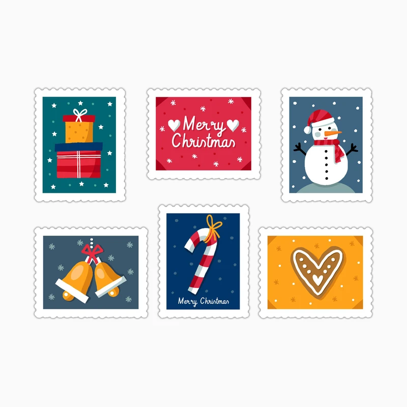 استیکر لپ تاپ و موبایل بووم طرح تمبر کریسمس کد MD32 مجموعه 6 عددی