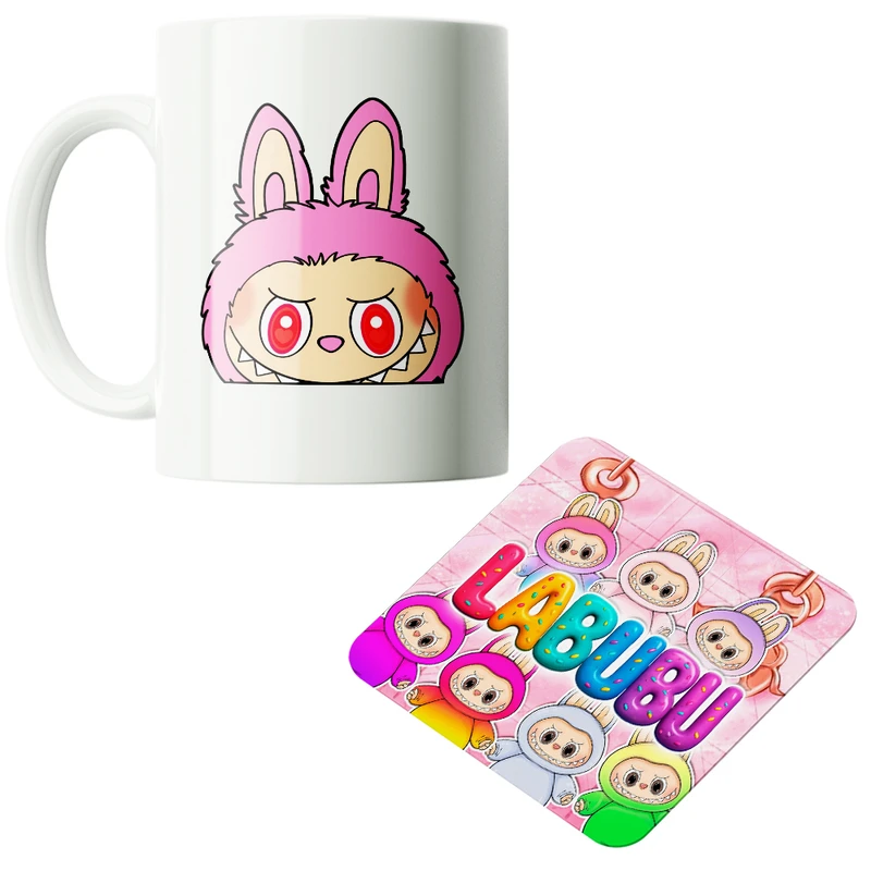 ماگ پاد آفرین مدل عروسک لبوبو کد PZ433 به همراه زیرلیوانی