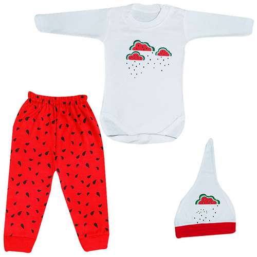 ست 3 تکه لباس نوزادی مدل یلدا طرح هندوانه کد Abr3