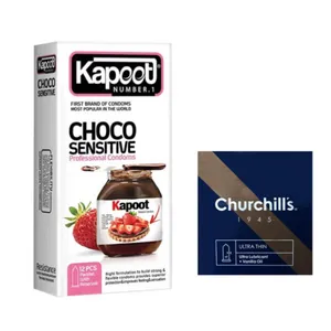 کاندوم چرچیلز مدل  ULTRA  THIN بسته 3 عددی به همراه کاندوم تاخیری کاپوت مدل  Sensitive  بسته 12 عددی