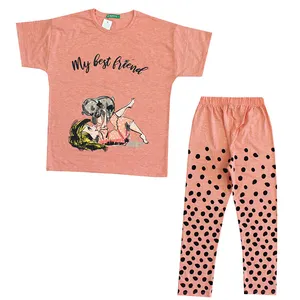 ست تی شرت و شلوارک دخترانه مدل خالخالی رنگ گلبهی