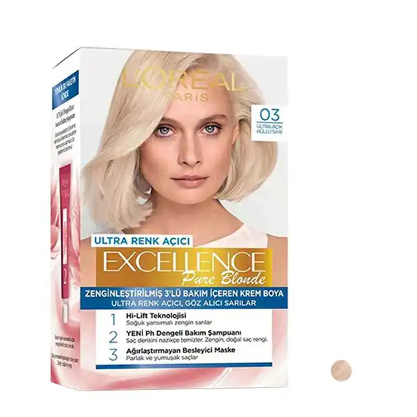 کیت رنگ مو لورآل مدل Excellence شماره 03 حجم 48 میلی لیتر رنگ بلوند پلاتینه