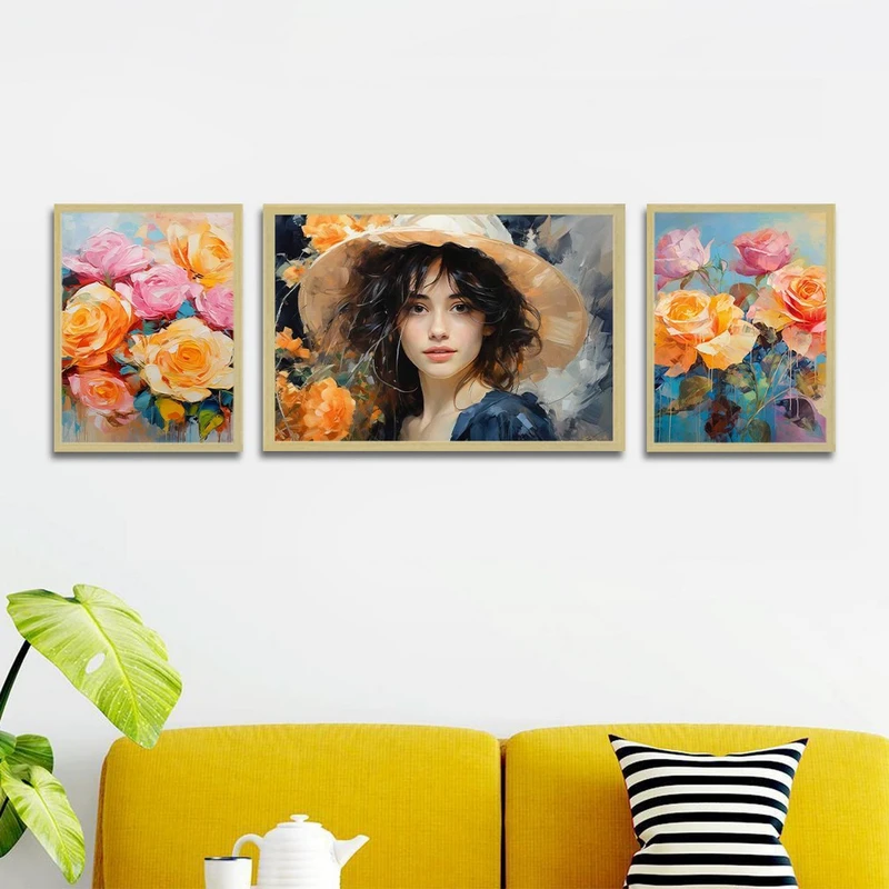 تابلو بکلیت طرح نقاشی چهره مدل شاین اکلیلی BE-1385 مجموعه 3 عددی