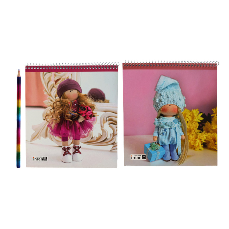دفتر نقاشی 30 برگ ایمان مدل عروسکی به همراه مداد  بسته 3 عددی
