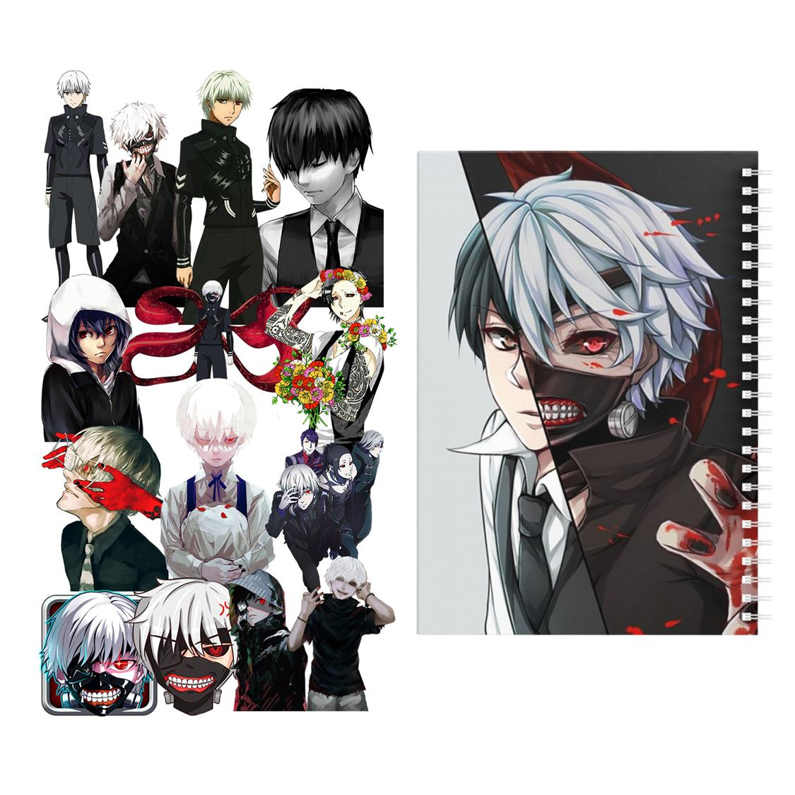 دفتر مشق باژیکان طرح انیمه توکیو غول Tokyo Ghoul کد 20211473 به همراه استیکر لپ تاپ مجموعه 14 عددی