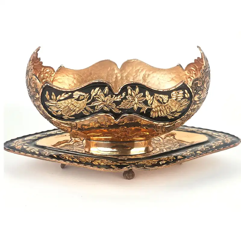 ست شکلات خوری و بشقاب مسی مدل الماس تراش کد B101