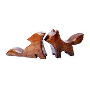 مجسمه  چوبی طرح روباه  مدل R 4658 مجموعه دو عددی