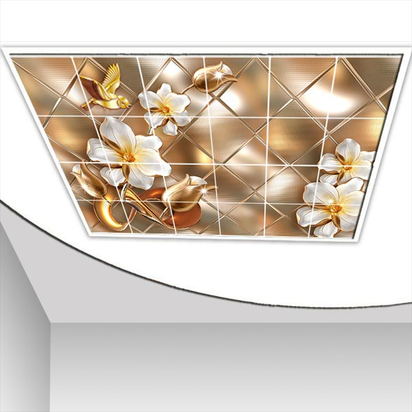 تایل سقفی طرح گل و غنچه کد 3D1570-24 سایز 60x60 سانتی متر مجموعه 24 عددی