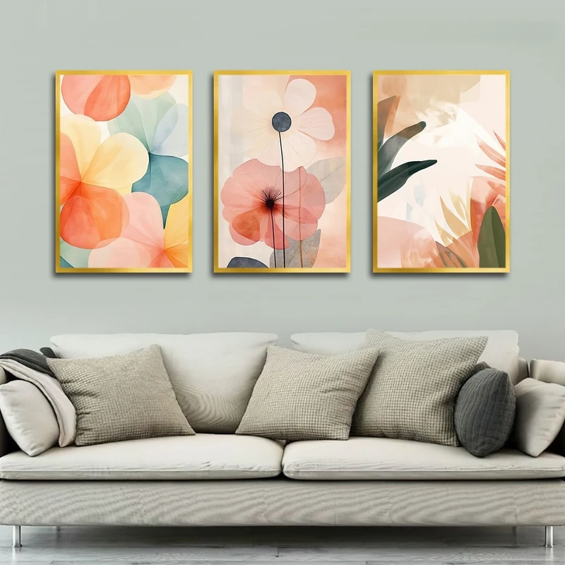 تابلو بکلیت طرح آبرنگی گل مدل T-2747 مجموعه 3 عددی