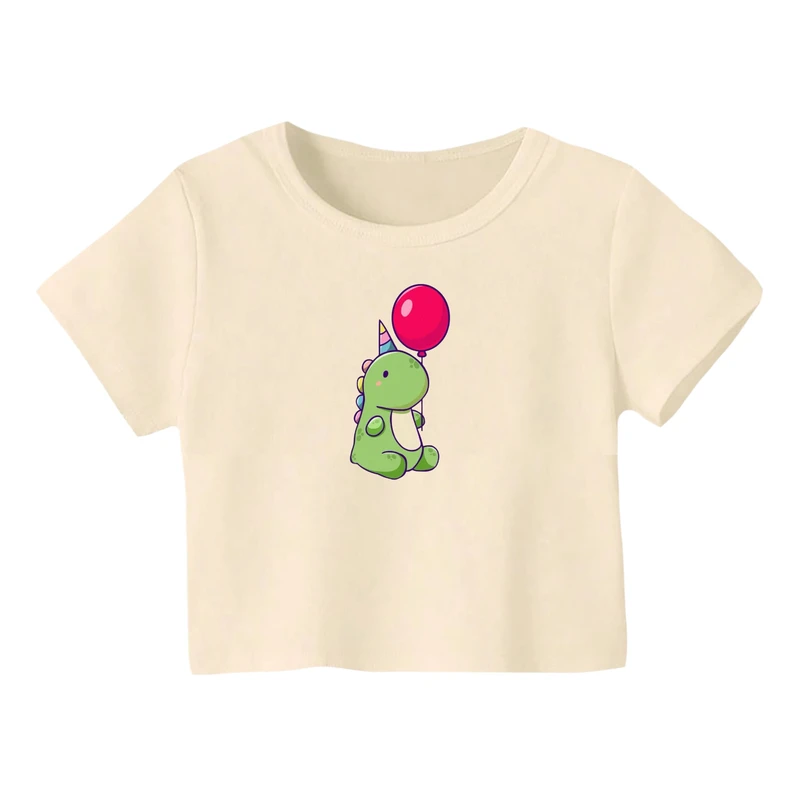 کراپ‌ تی‌شرت آستین کوتاه زنانه مدل دایناسور کد 2