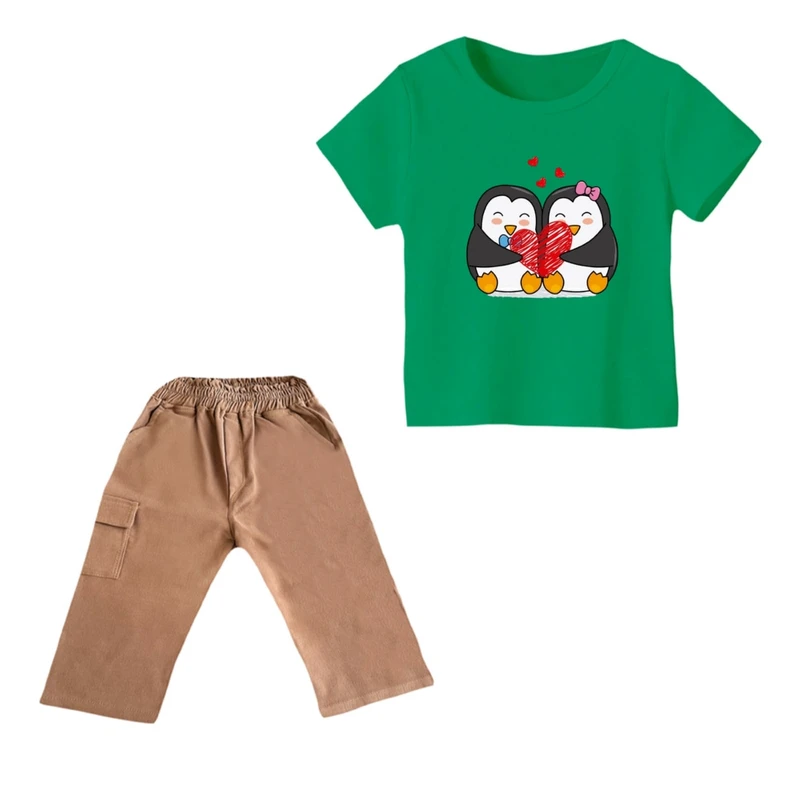 ست تی شرت و شلوارک دخترانه مدل پنگوئن کد 15