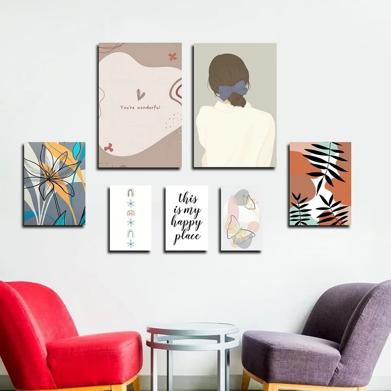 تابلو شاسی بکلیت طرح مدرن نقاشی مینیمال مدل SH-2293 مجموعه 7 عددی