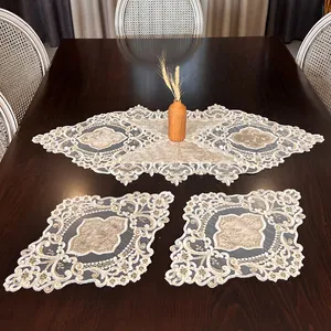ست رومیزی 3 تکه صفاهوم مدل ستاره مخمل گیپور کد 0N