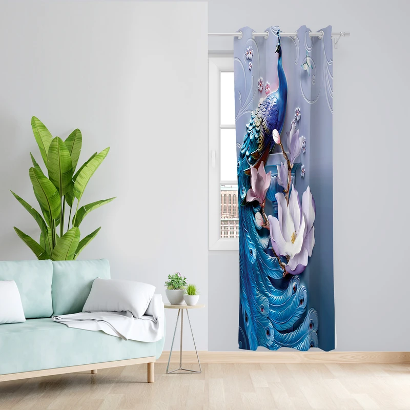 پرده طرح طاووس مدل مخمل پانچی کد L 1377R Z سایز 140x200 سانتی متر