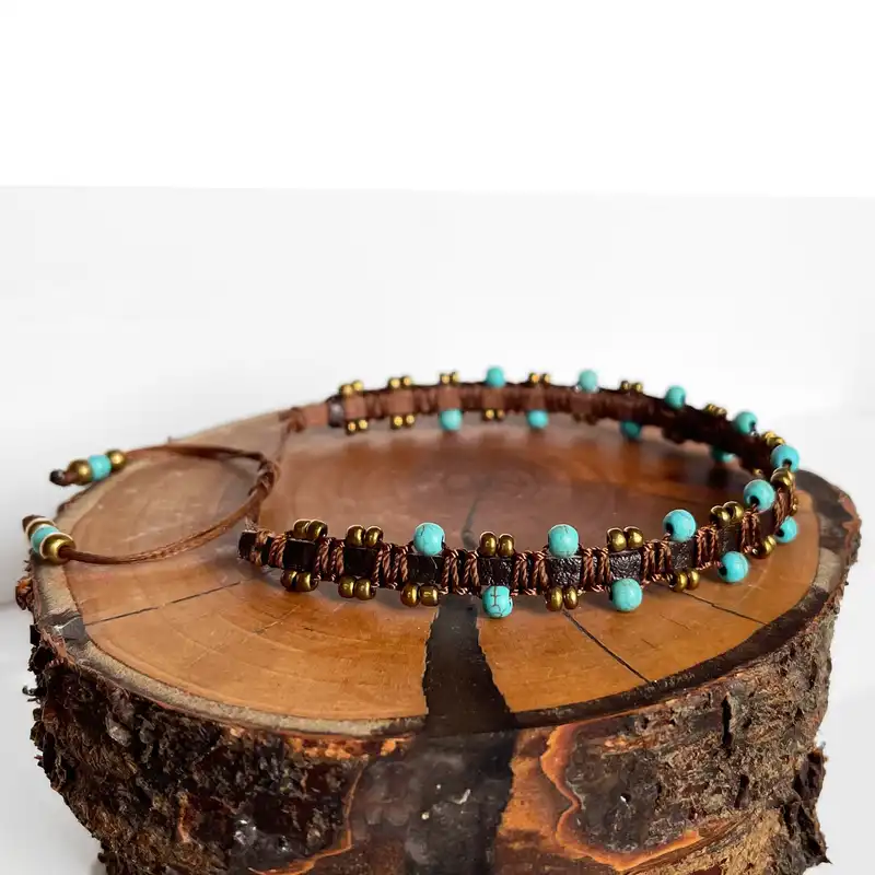 پابند زنانه دل تافته مدل چرم طبیعی و فیروزه کد D_A20