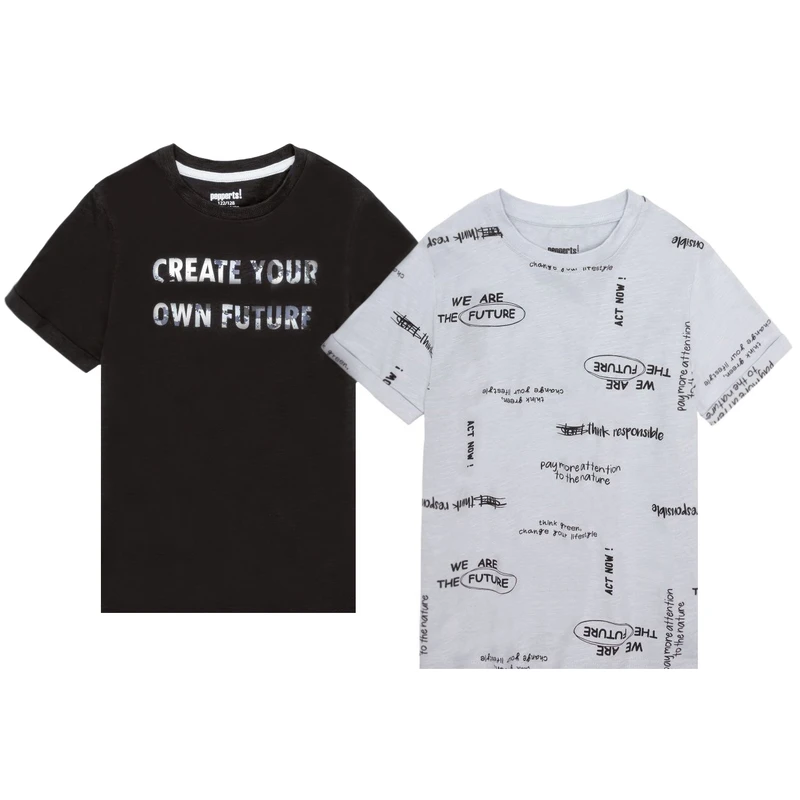 تی‌شرت آستین کوتاه پسرانه پیپرتس مدل New 2025 مجموعه دو عددی