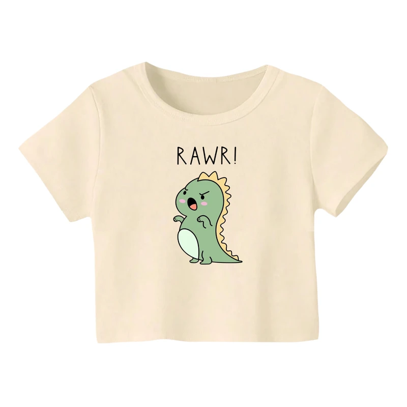 کراپ‌ تی‌شرت آستین کوتاه زنانه مدل دایناسور کد 3