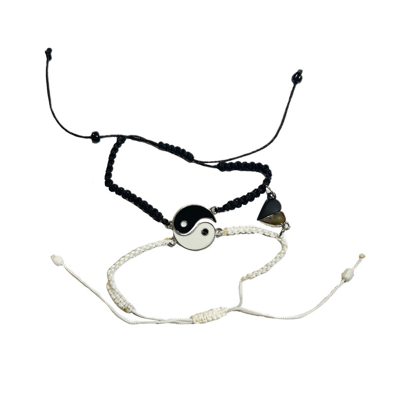 دستبند مدل یین و یانگ و قلب مجموعه دو عددی