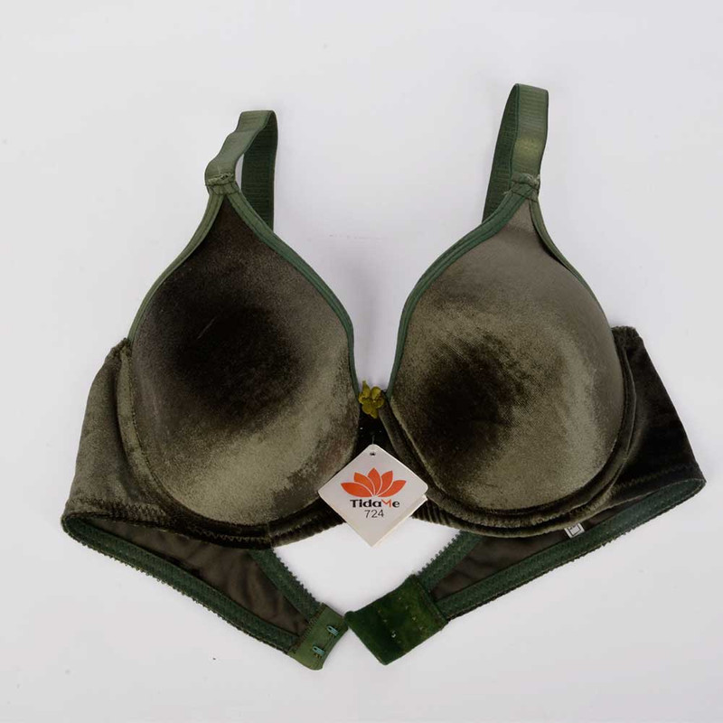 سوتین زنانه تیدامی 724 مدل 340018431 مخمل فنردار رنگ زیتونی