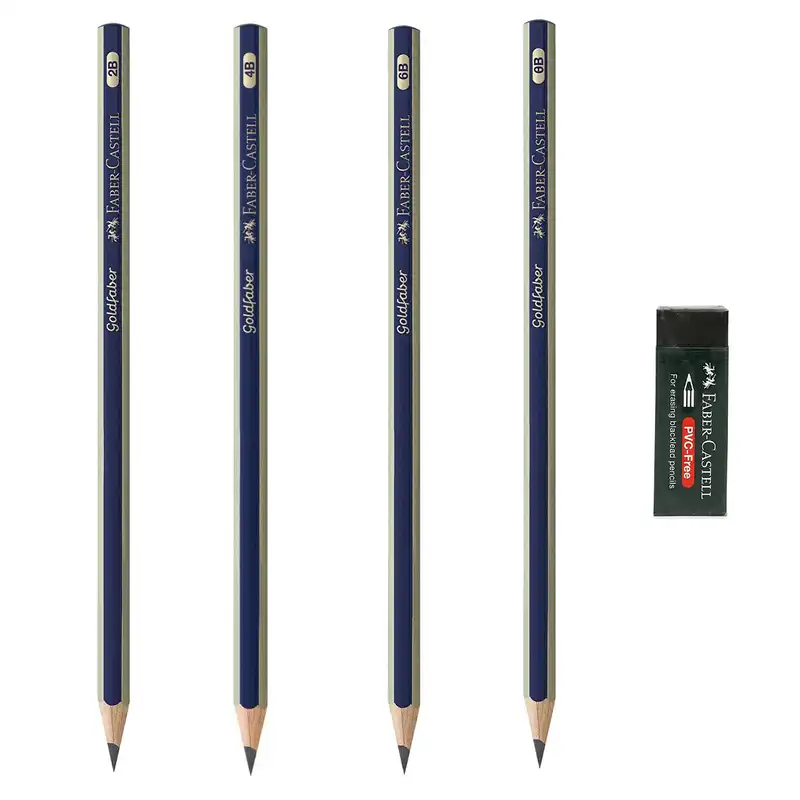 مداد طراحی فابر کاستل مدل Gold 2B-4B-6B-8B مجموعه 4 عددی به همراه پاک کن