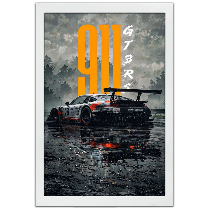 تابلو بکلیت طرح ماشین و خودرو پورشه PORSCHE 911 GT3 RS مدل W-po1617 فریم سفید