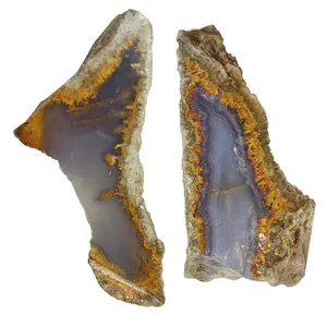 سنگ عقیق مدل مویی دودی کد P 82 مجموعه 2 عددی
