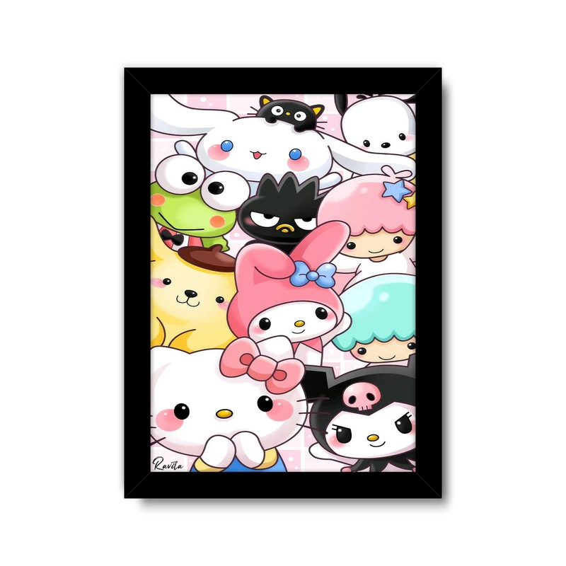 تابلو راویتا طرح کرومی ملودی کیتی  و پوم و پودین کد 3600  فریم مشکی