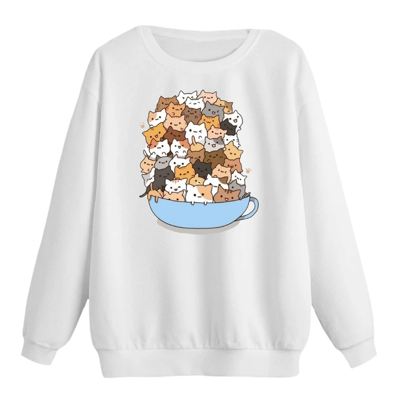 سویشرت زنانه مدل گربه های فنجانی کد p1  