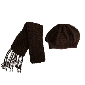 ست کلاه و شال گردن بافتنی دخترانه مدل Brown 