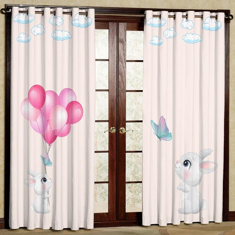  پرده بارمان دکور طرح خرگوش مدل مخمل پانچی کد 5579LR W سایز 140x280 سانتی متر