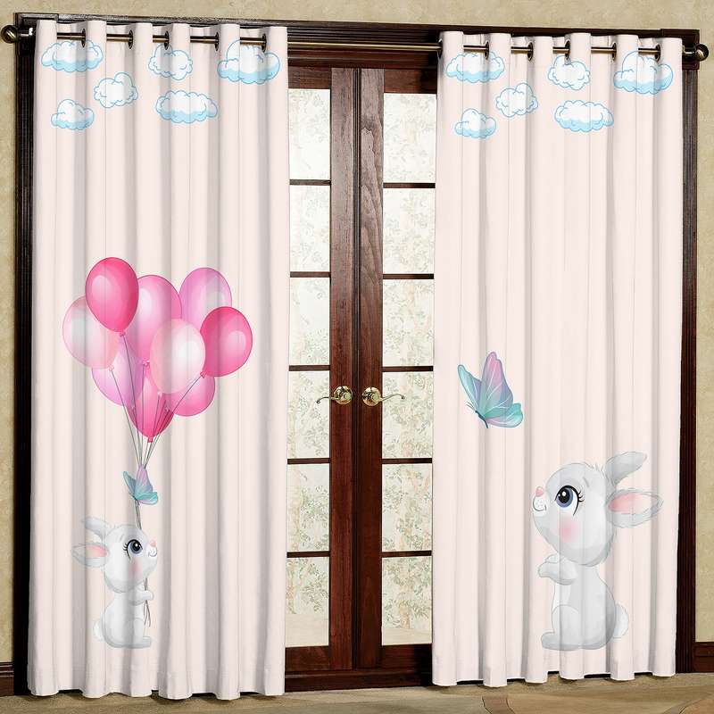 پرده بارمان دکور طرح خرگوش مدل مخمل پانچی کد 5579LR W سایز 140x280 سانتی متر