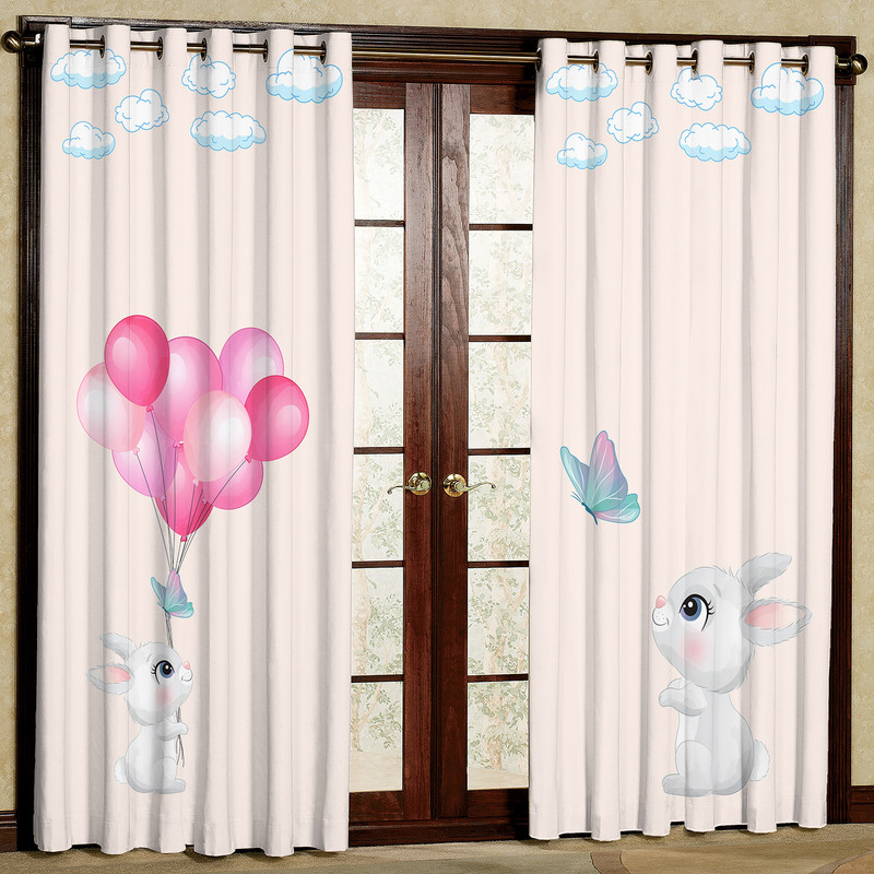 پرده بارمان دکور طرح خرگوش مدل مخمل پانچی کد 5579LR W سایز 140x280 سانتی متر