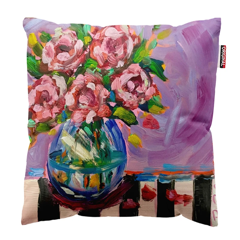 کوسن پاد آفرین مدل فانتزی طرح گل و برگ کد PK402298 سایز 40*40 سانتی متر