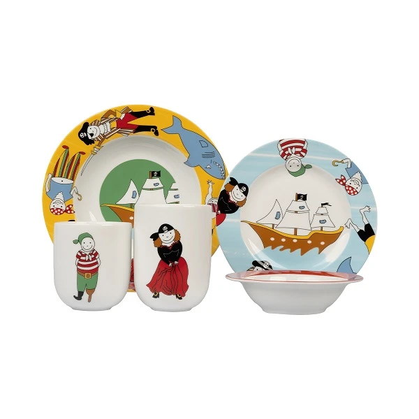 سرویس غذاخوری 5 پارچه کودک چینی زرین ایران مدل ایتالیا اف پایرت با لیوان درجه عالی