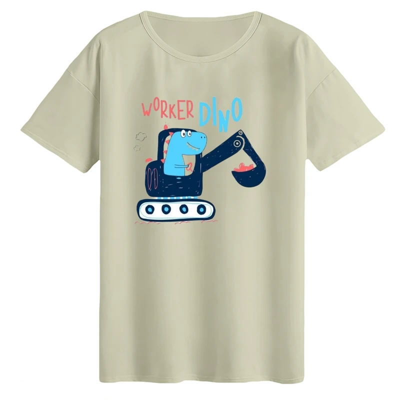 تی‌شرت لانگ آستین کوتاه زنانه مدل دایناسور و ماشین کار