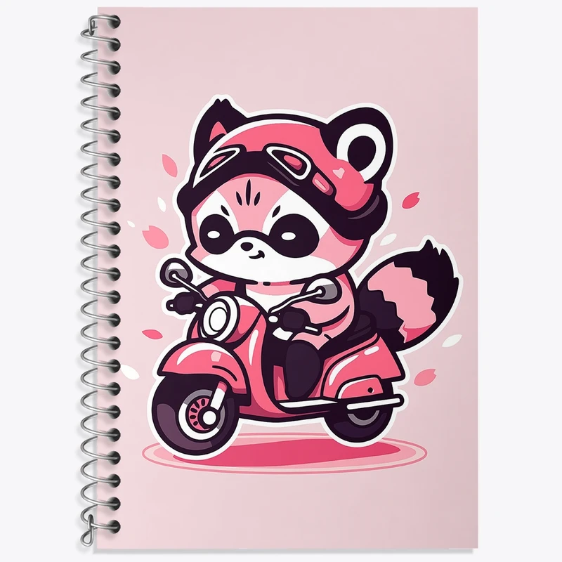 دفتر زبان 50 برگ خندالو مدل سه خط طرح راکون موتورسوار کد N1697