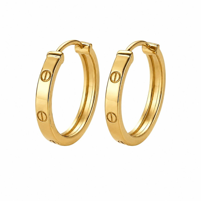 گوشواره حلقه‌ای طلا 18 عیار زنانه با طرح کارتیه طلا و جواهرات لوتوس مدل لاو کد 34