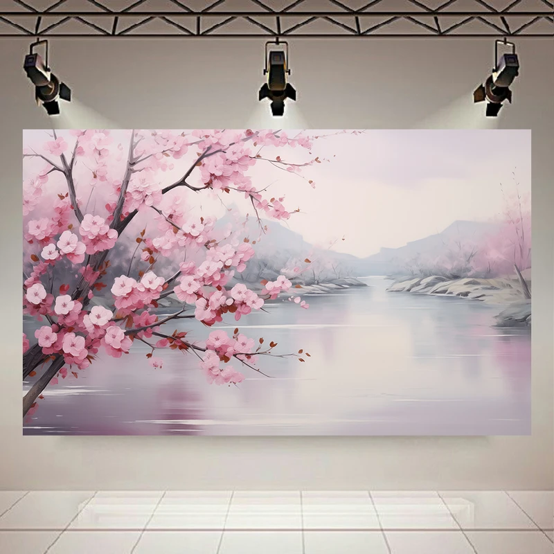 پوستر طرح مخمل شکوفه گیلاس مدل رودخانه برفی کد AR304741