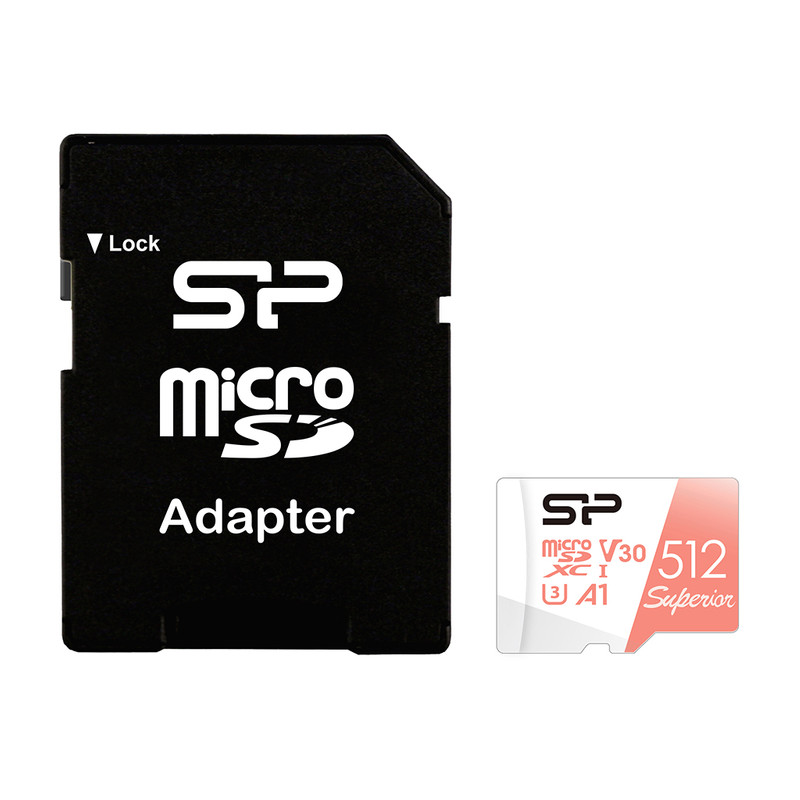 تصویر کارت حافظه microSDXC سیلیکون پاور مدل Superior کلاس 10 استاندارد UHS-I U3 سرعت 100MBps ظرفیت 512 گیگابایت به همراه آداپتور SD