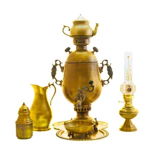 سرویس سماور ذغالی 7 پارچه برنجی مدل جام کد 3694