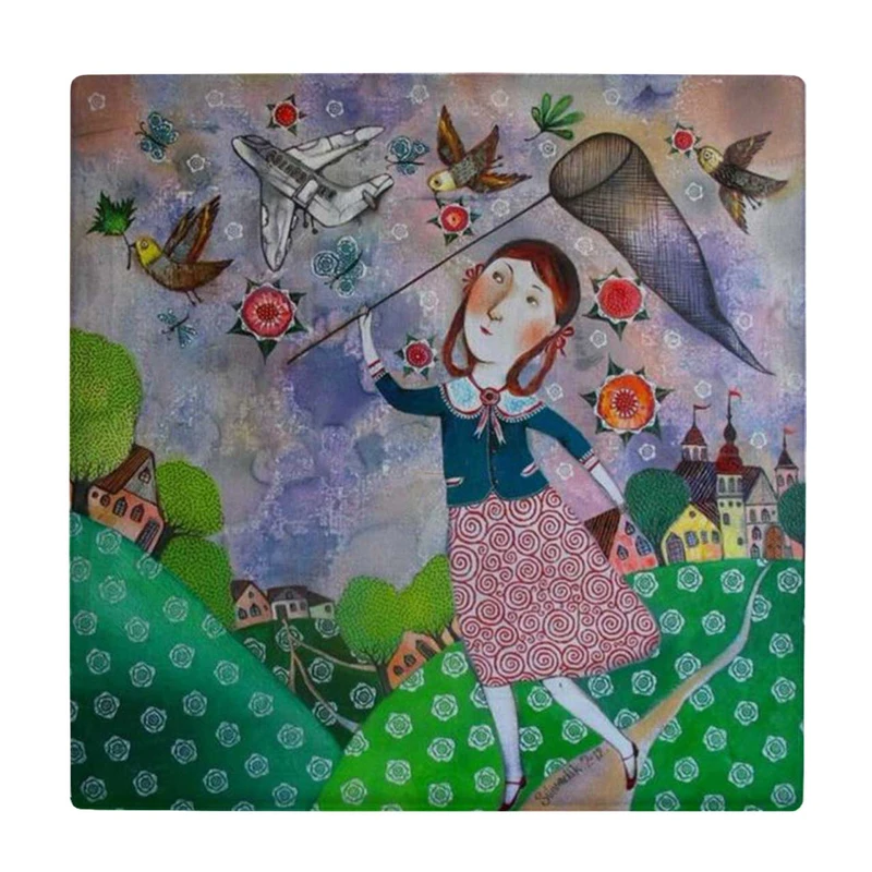 زیر لیوانی  طرح نقاشی دختر و دورنما شهر کد    5883705_4517