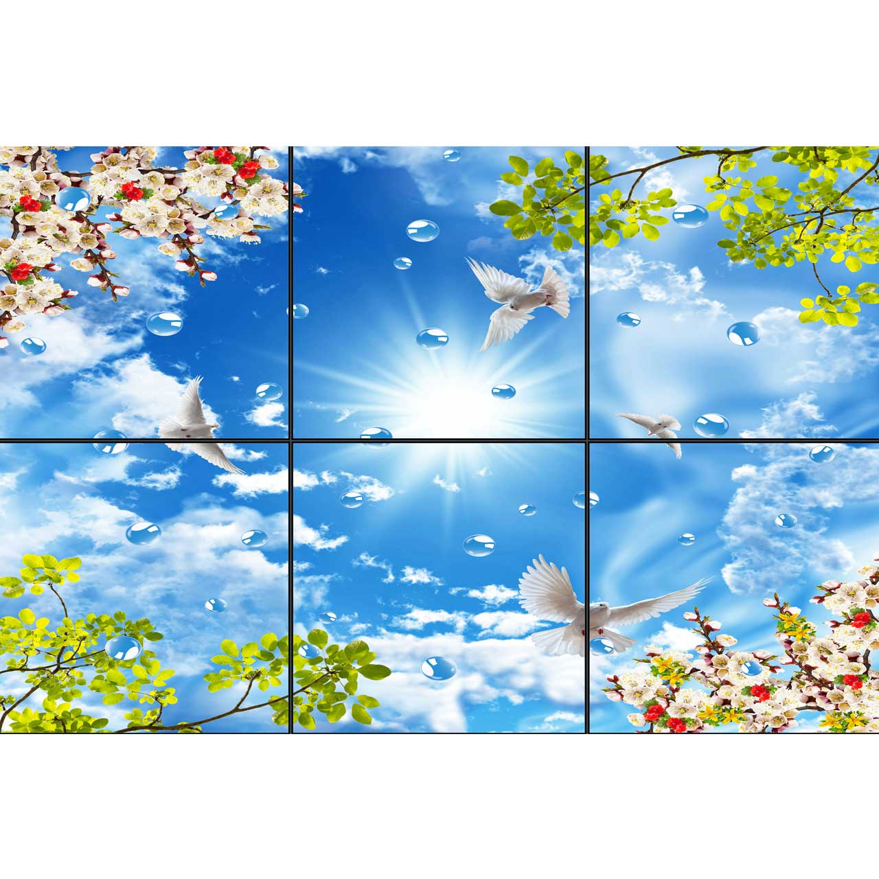 تایل سقفی آسمان مجازی طرح قطرات آب کد 0040 سایز 60x60 سانتی متر مجموعه 6 عددی