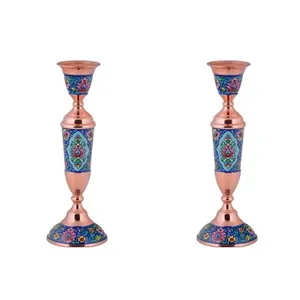 شمعدان میناکاری مسی مدل پرداز کد P025 بسته 2 عددی