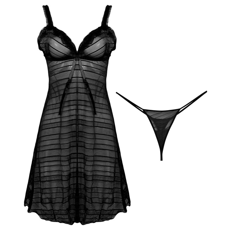 لباس خواب زنانه مدل گیپوری کد 4303-532 رنگ مشکی