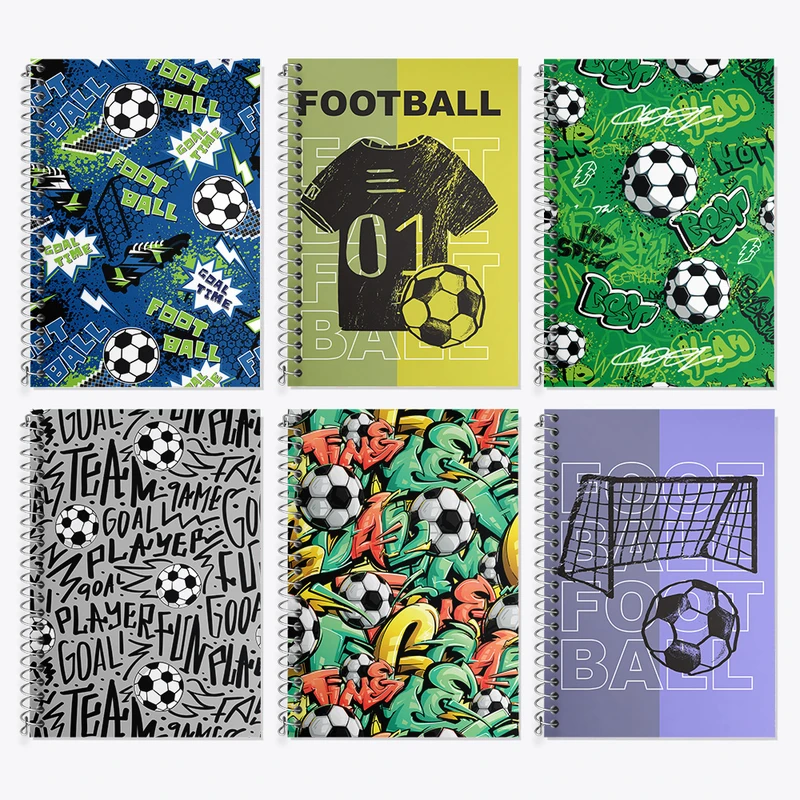 دفتر زبان 50 برگ خندالو مدل دو خط طرح فوتبال (Football) کد 181 مجموعه 6 عددی