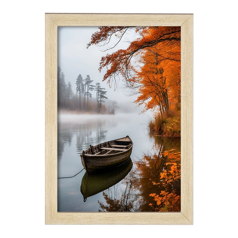 تابلو خندالو مدل قایق دریاچه ی پاییزی کد F7359