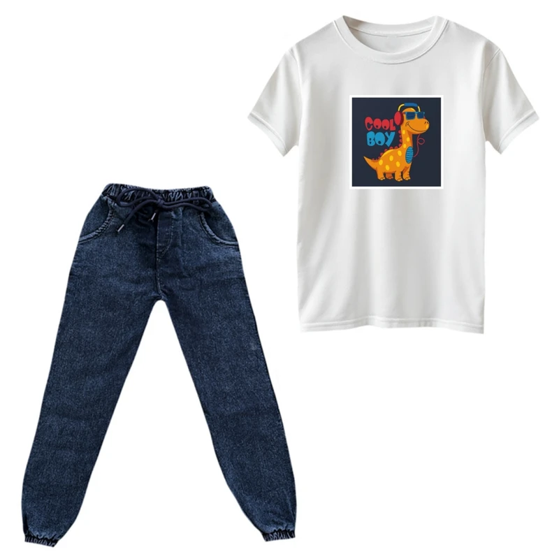 ست تی‌شرت و شلوار پسرانه مدل دایناسور کد 01