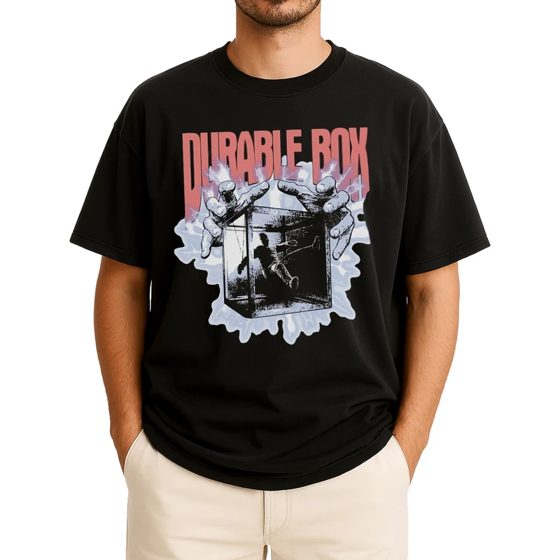 تی‌شرت اورسایز آستین کوتاه مردانه باهرپوش شرق مدل جعبه مغناطیسی z425